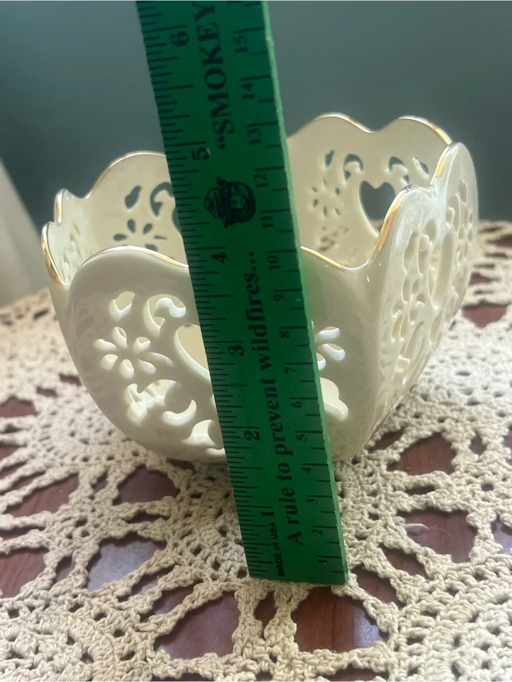 Lenox Basket Pierced Heart Porcelain Basket Bowl Ivory Gold Trim USA Scalloped
